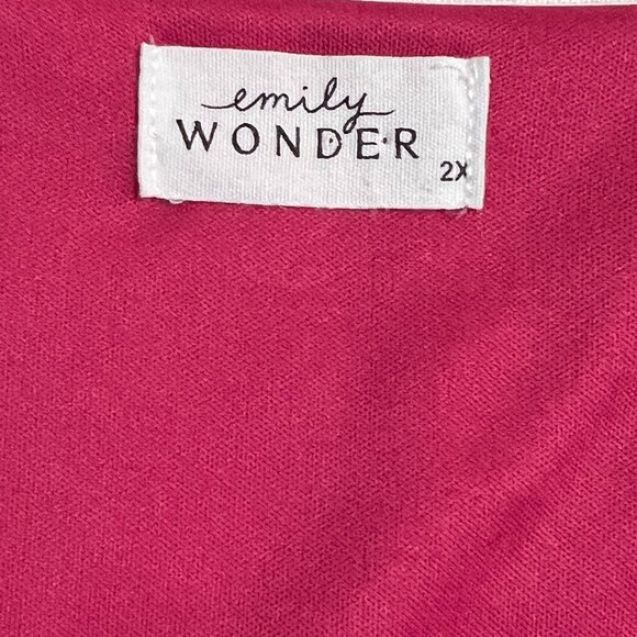 Emily Wonder 2X Pink Red Abstract Floral Tiered V-Neck Crinkle Tunic Dress - Picture 5 of 10